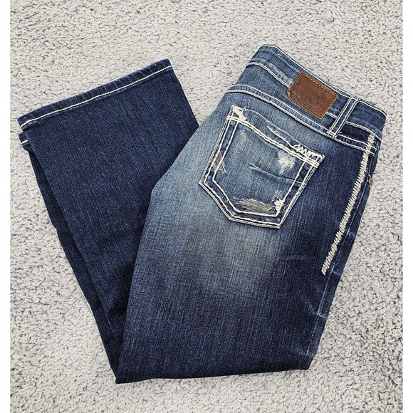 BKE Stella Capri Jeans Low-Rise Distressed Dark Wash Thick Stitch Womens 28x22 - Picture 12 of 16